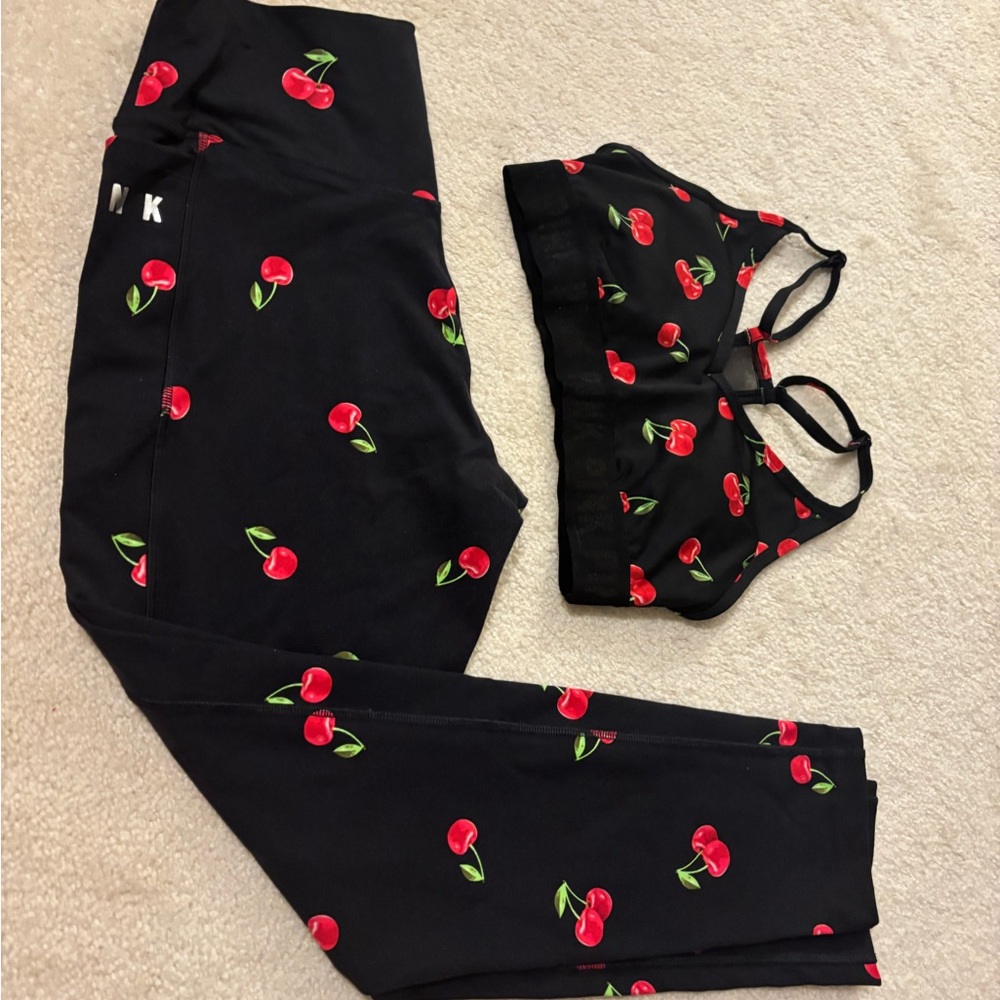 Victoria's Secret Pink Black Leggings with Cherry Accents